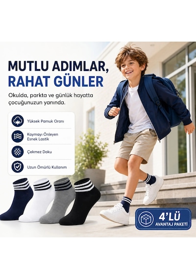 Erkek Çocuk 8'li Pamuklu Çizgili Patik Çorap Nefes Alan Esnek Günlük Spor Okul Çorabı Rahat Ve Dayanıklı
