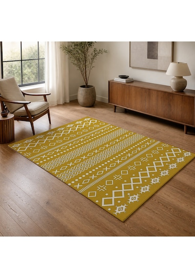 Kartela Halı Nera Halı Kaymaz Taban Makinede Yıkanabilir Halı Hardal Sarısı - 60 X 90 Cm
