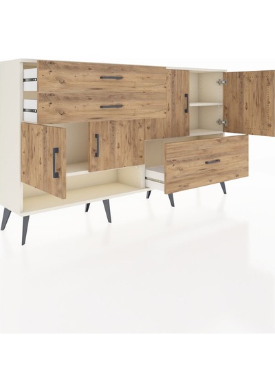Arges Konsol 3 Raflı 3 Çekmeceli 4 Kapaklı 176x30x99 Aytaşı-çam Aytaşı-çam