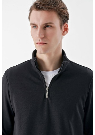 Slimfit Yarım Fermuarlı Dik Yaka 2 İplik Erkek Sweatshirt 001