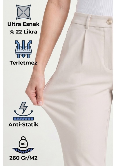 Goffra Kadın Flexon Ultra Esnek Relaxed Beli Lastikli Jogger Pantolon Krem W702-r0433-06