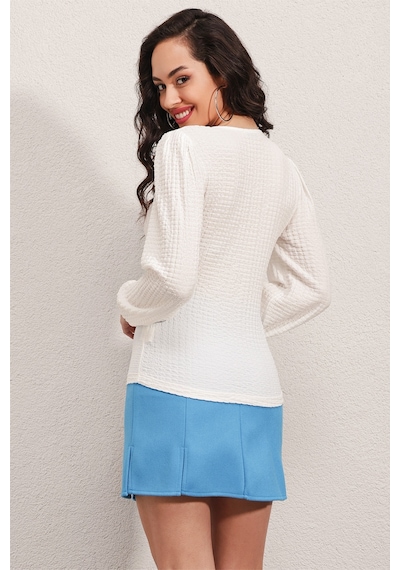 Bigdart 0442 Uzun Kollu Bluz - Beyaz 001