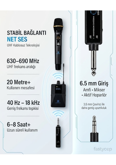 Buradabulabilirsin Uhf Kablosuz Mikrofon Seti El Yaka Ve Boyun Mikrofonlu 6.5mm Alıcılı 3.5mm Çeviricili Profesyonel Bbz