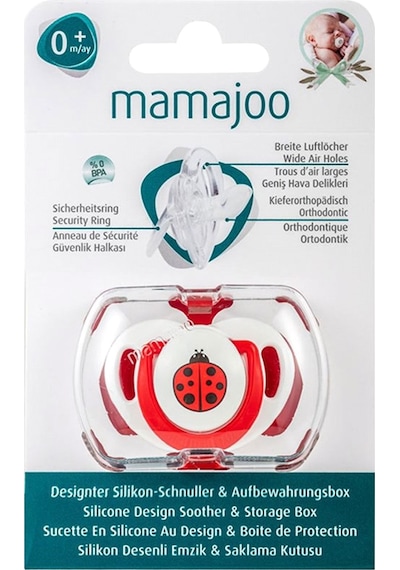 Mamajoo Saklama Kutulu Ortodontik Silikon Emzik 6+Ay Uğur Böceği Çok Renkli