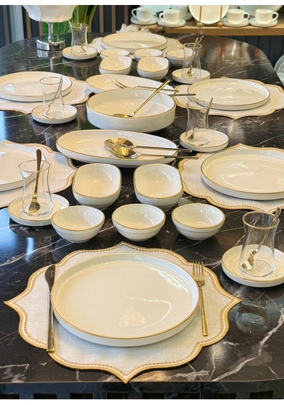 37 Parça İstanbul Modern Gold Kahvaltı Takımı-5246 Beyaz