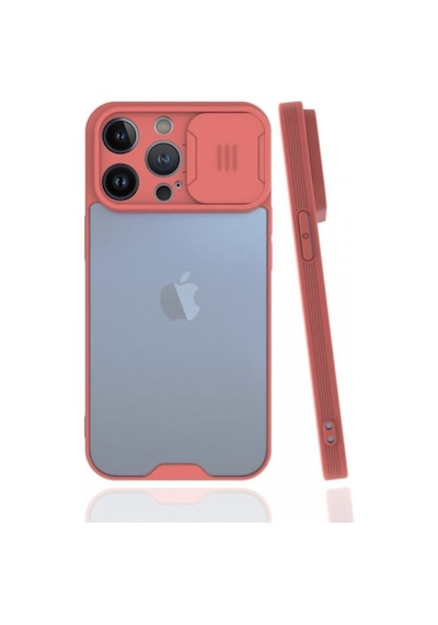 Fibaks iPhone 13 Pro Sürgülü Ultra Ince Renkli Kamera Korumalı Koruyucu Uyumlu Kılıf Pembe