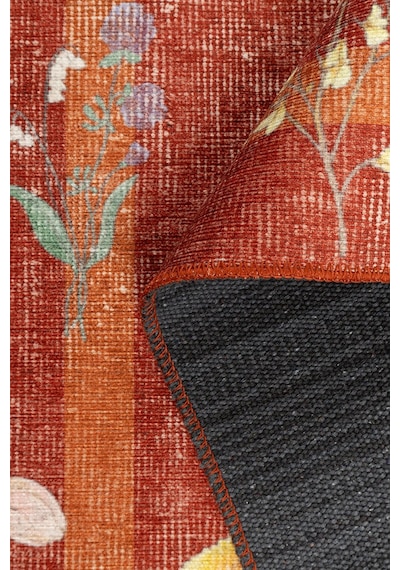 Florart Kiremit / Turuncu Doğa Temalı Çiçekli Dokuma Tabanlı Modern Şönil Halı Al 492 Kiremit