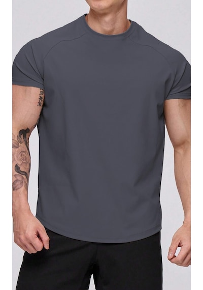 Ghassy Co. Erkek Running Sports Reglan Oval Kesim Penye T-shirt 001 Füme