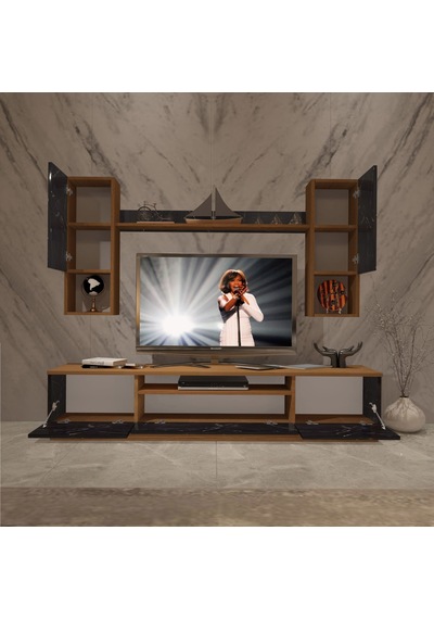 Decoraktiv Trendstyle 5das Mdf Tv Ünitesi Tv Sehpası Ceviz - Siyah Mermer