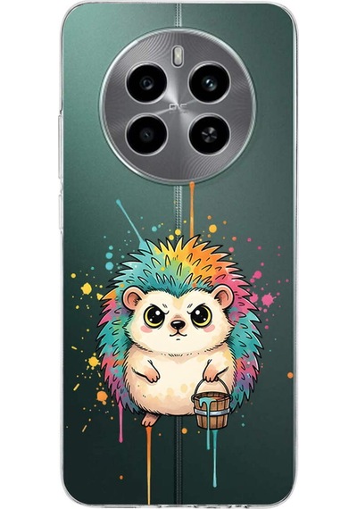 Realme 12 İle Uyumlu Splash Kirpi Tasarımlı Şeffaf Silikon Kılıf Şeffaf