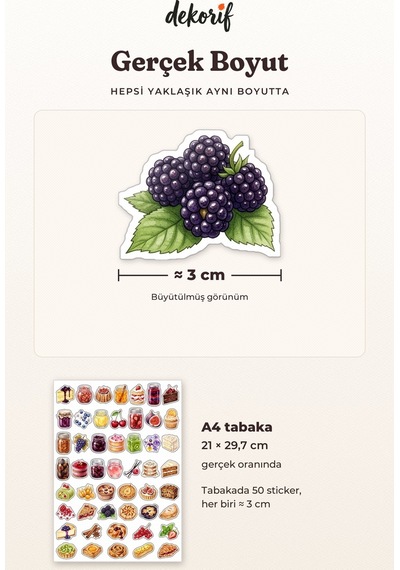 Pasta Ve Tatlı Sticker Seti 100 Adet - Meyveli Kek Kurabiye Pastane Suluboya Ajanda Journal Çıkartma Çok Renkli