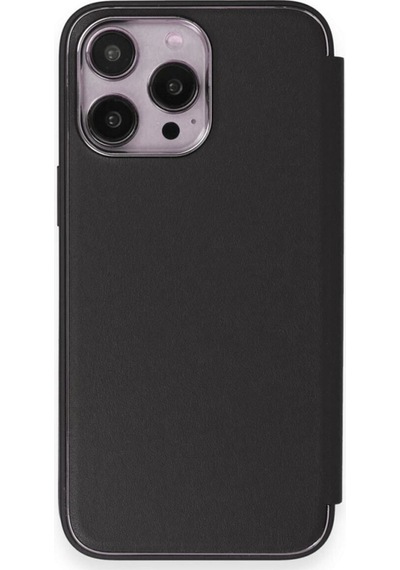Apple Uyumlu iPhone 12 Pro Kapaklı Kılıf Parmak Izi Bırakmaz Dışı Deri Içi Süet Tasarım Siyah