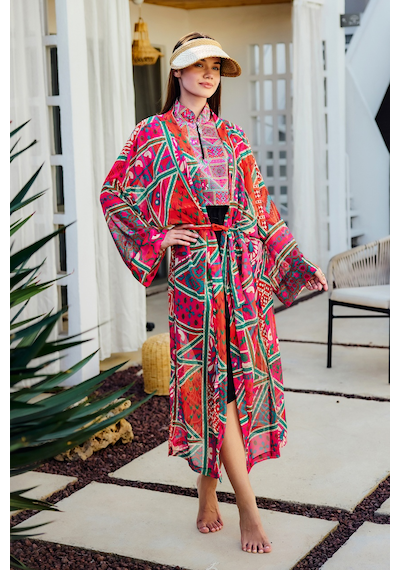 Remsa Mayo Remsa Tesettür Mayo Üzerine Tek Kaftan Kimono Pareo Pembe Rp031 Arzu Pembe