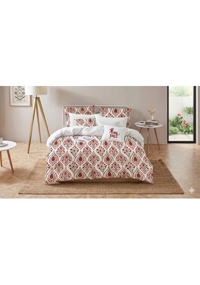 Evnur Pure Line Nevresim Takımı Çift Kişilik Butterfly Kırmızı