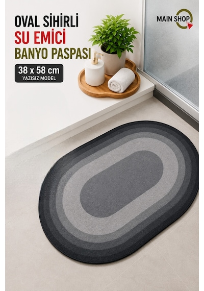 Mainshop 38x58 Cm Kaymaz Tabanlı Su Emici Banyo Ve Mutfak Paspası M-60 Siyah