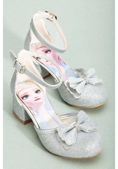 Nese Shoes Kız Çocuk Fiyonklu Prenses Topuklu Ayakkabı Gümüş