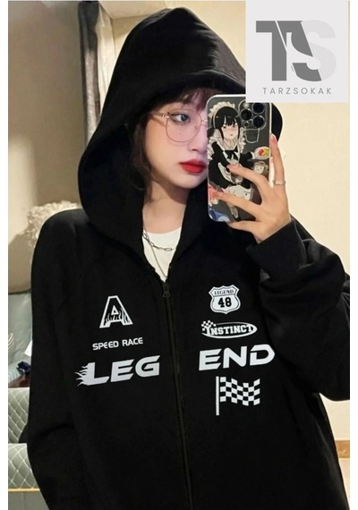 Tarzsokak Leg End Race Sweatshirt Fermuarlı Hırka Siyah