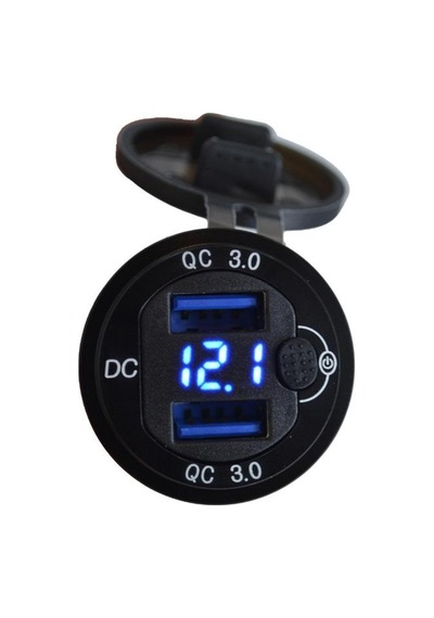 12v-24v Dijital Voltmetre+şarj Cihazlı Usb X2 3 A Off-on Anahtarlıi Mavi Işık 28 Mm
