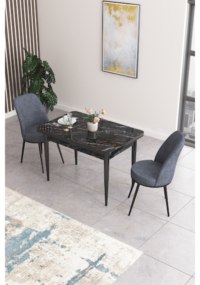 Canisa Concept Nil Serisi 70x110 Sabit Mutfak Masası Takımı Siyah Mermer Desen Masa 2 Füme Sandalye Masa Siyah Sandalyeler Füme Canisa Concept Nil Serisi 70x110 Sabit Mutfak Masası Takımı Siyah Mermer Desen Masa 2 Füme Sandalye Masa Siyah Sandalyeler Füme