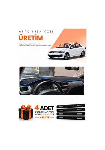Citroen C-elysee 2012-2022 Uyumlu Torpido Koruma Örtüsü Oto Kılıfı - Siyah Mavi