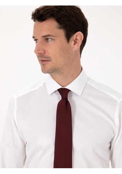 Cacharel Beyaz Slim Fit %100 Pamuk Yarım İtalyan Yaka Klasik Gömlek