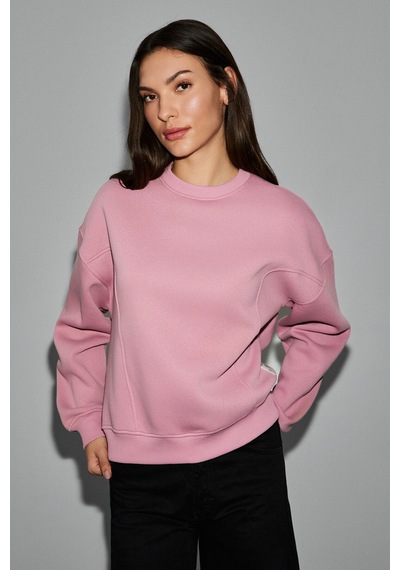 Grimelange Serenya Kadın Pamuklu Etiket Detaylı Bisiklet Yaka Pembe Sweatshirt Pembe