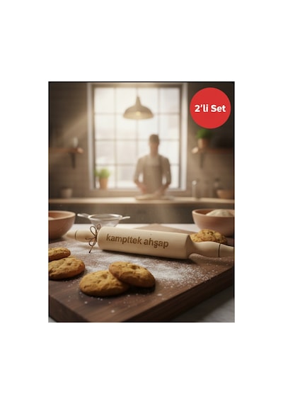 Orta Boy Merdane Ve Hamur Cevirme Spatula 2 Li Ahşap Hazırlık Seti Merdane & Spatula