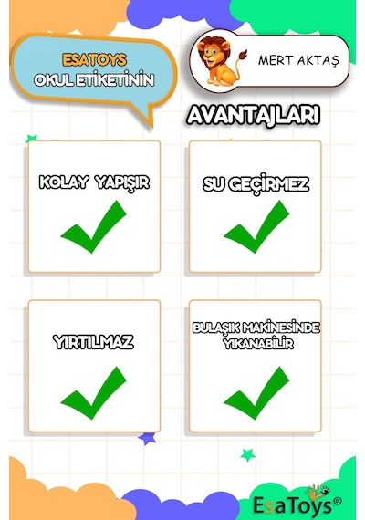 Aslan Temalı Özel İsminiz Yazılı Okul Etiketi Diğer