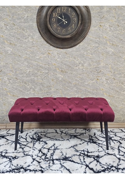 Zafir Siyah Boyalı Sivriltme Ayaklı 90 Cm Puf Bench - Puf - Bench - Kasalı Oturak - Oturak - Yatak Ucu Puf Bordo