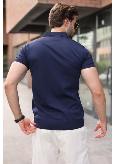 Madmext Lacivert Regular Fit Polo Yaka Triko Erkek Tişört E7502