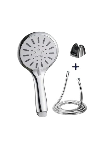 Spiral Hortumlu 4 Kademeli Krem El Duşu Başlığı Banyo Duş Seti Gümüş