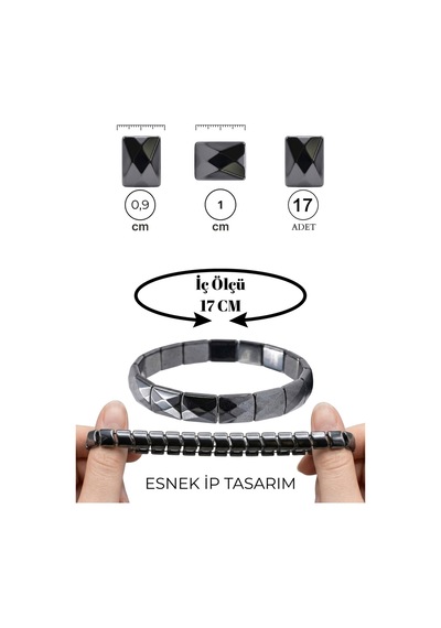Hematit Doğaltaş Bileklik, Özel Seri ,metalik Gri, İç Ölçü 17cm, Faset