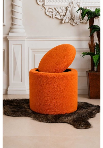 Pufly Peluş Çok Amaçlı Dekoratif Puf Koltuk Dekoratif Puf Puf Kapaklı Turuncu Turuncu 3