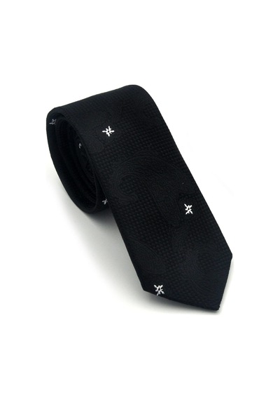 Gaffy Siyah Şal Desenli Dokuma Kumaş Mendilli Slim Fit Kravat // Sdk-2604-1 Siyah