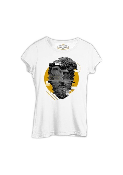 Sculpture Head İn Wavy Style Beyaz Kadın Tshirt 001