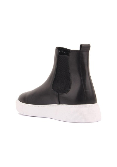 Shoetyle - Siyah Hakiki Deri Erkek Chelsea Bot - Beyaz Taban - 250-041 -1164 Siyah