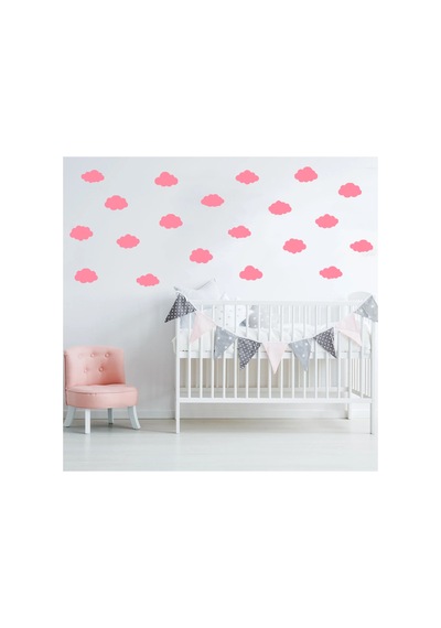 9cm Ebadında Farklı Şekillerde Bulut Duvar Sticker Seti - 52 Adet Bebe Pembe