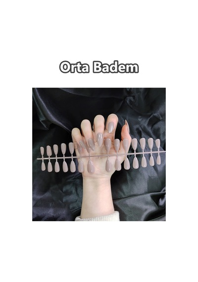 24 Adet Badem Takma Tırnak Seti Orta Uzunlukta 908 Bej