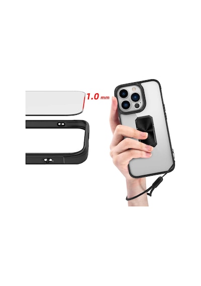 Apple Uyumlu iPhone 13 Pro Kılıf Charm Kısa Ipli Şeffaf Kapak Siyah