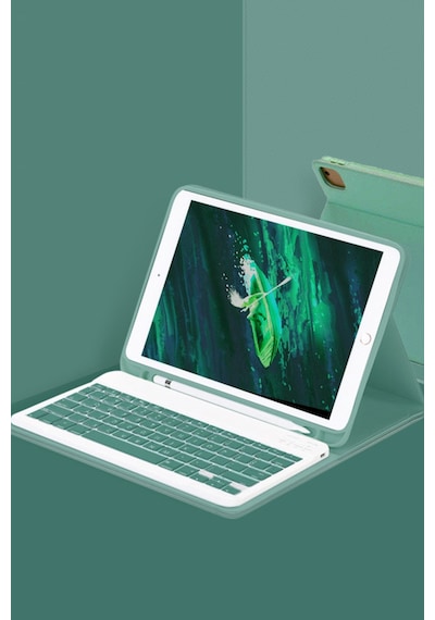 İpad Pro 12.9 2024 Kılıf Kc01 Smart Klavyeli Tablet Kılıfı - Koyu Yeşil Diğer