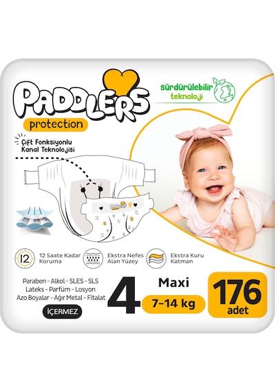 Protection Bebek Bezi 4 Numara Maxi (7-14 Kg) 176 Adet – Ekstra Jumbo Set, Maksimum Koruma