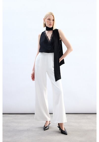 Sateen Dantel Detaylı Bodysuit Bluz - Siyah-136765 Siyah