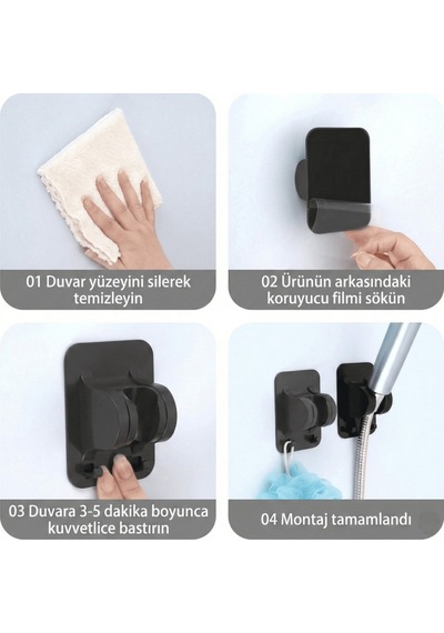 Yapışkanlı Duş Başlığı Tutucu Ayarlı Siyah Askılı Siyah, Delme Gerektirmeyen Duvar Montajlı Banyo Ak Diğer