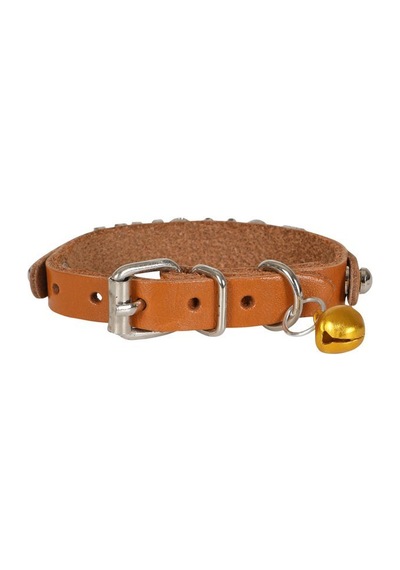 Cattie İsimlikli Deri Kedi Boyun Tasması S 1x18-22CM Camel