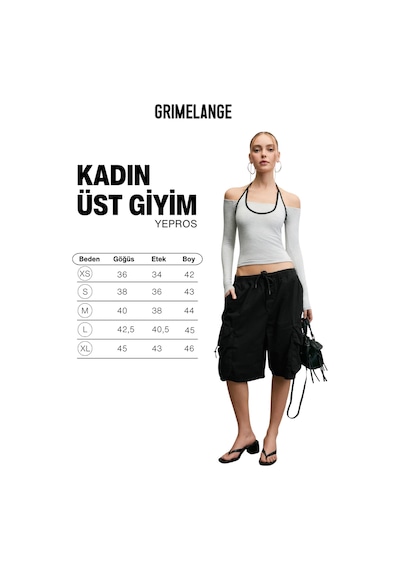 Grımelange Yepros Kadın Yumuşak Kumaşlı Kontrast Biyeli Boyundan Bağlamalı Omuzları Açık Grimelanj B Grimelanj