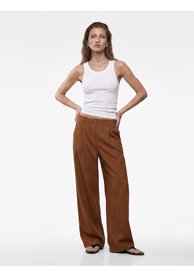 Koton Cepli Pile Detaylı Geniş Paça Baggy Keten Pantolon Kahverengi 6sak40409pw Kahve