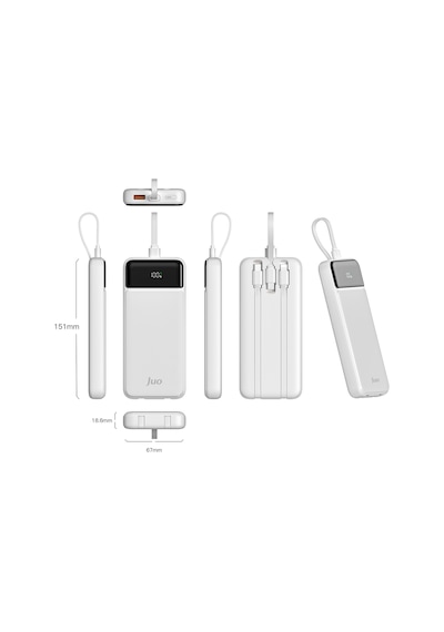 Juo MT03276 10000 mAh 22.5 W Led Lightning- Type-C Kablolu Powerbank Beyaz