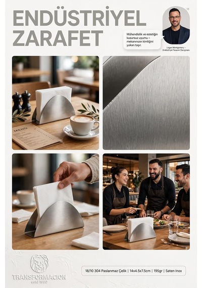 2 Li 18/10 Çelik Peçetelik Horeca Endüstriyel Metal Peçetelik Masaüstü Kafe Restoran Ev Tipi Peçete Tutucu 723505 Çok Renkli