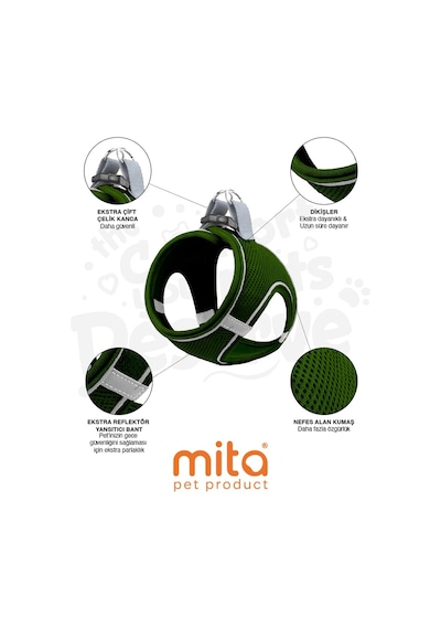 Mita Air Mesh Kedi Köpek Göğüs Tasması Çift Reflektörlü, Terletmeyen Benetton