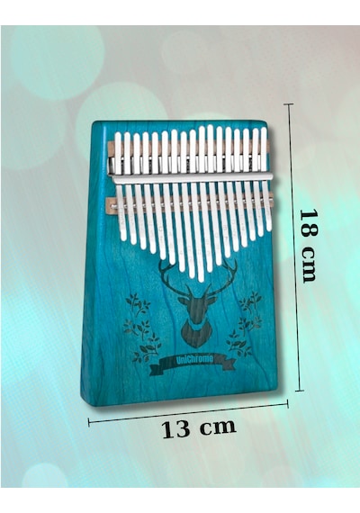 Klx-510 Hakiki Ağaç Geyik Desenli Kalimba 17 Tuşlu Mavi